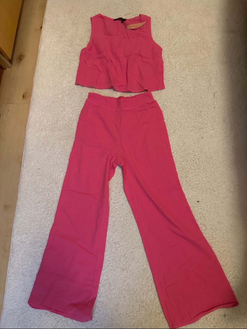 Pink Two-Piece Crop Top and Wide Leg Pants Set